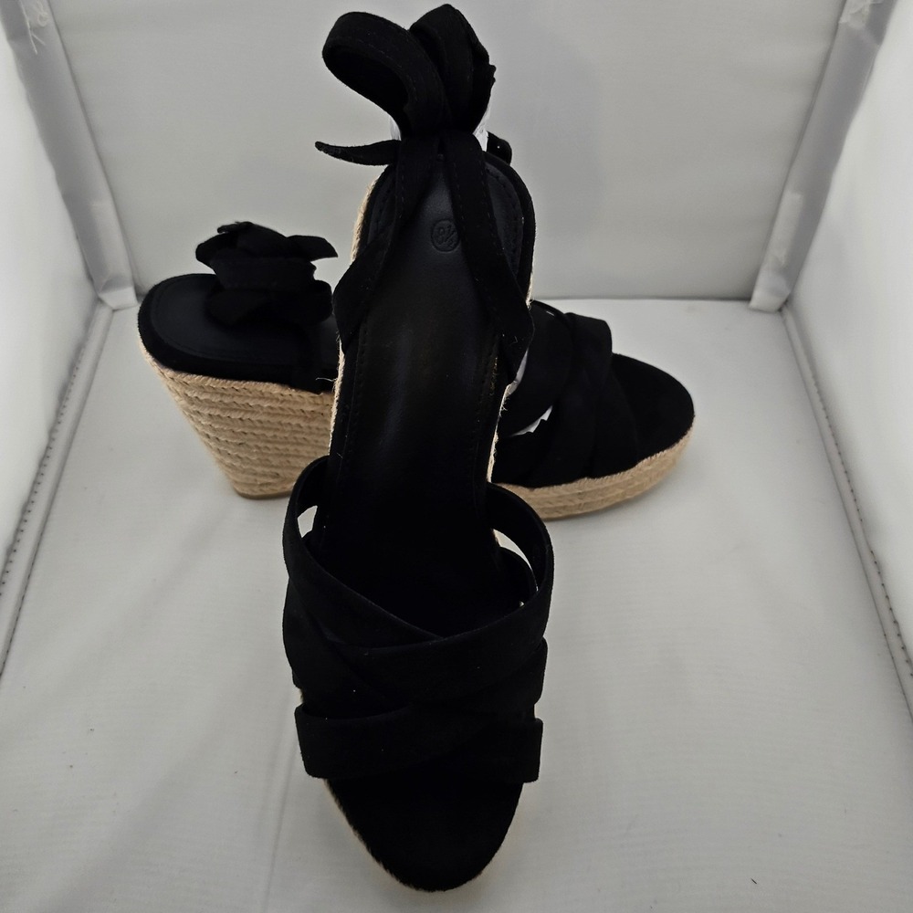 LAICIGO Women's Black Faux Suede Open Toe Espadrille Wedge Sandals Size 8.5‎ New - Picture 10 of 11